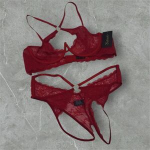 Frederick’s of Hollywood Red Floral Lace Bra Set Lover L/XL